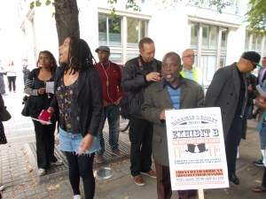 Campaign organiser Sara Myers thanking participants for supporting the Guildhall demonstration. Photo: Carol Dixon.