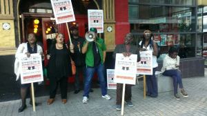 Anti-racism campaigners outside Theatre Royal Stratford East - 22 September 2014