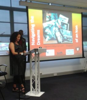 Sami Moxon, daughter of Cy Grant, addresses guests at the LMA launch event, 19 May 2016