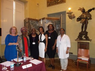 Panellists for the session “Representing Place and Race” at the Black Portraiture(s) II conference,, Florence,. Left to right: Ann Rice and Michelle Wallace (City University of New York); Marilyn Mobley (Case Western Reserve University); Lena Hill (University of Iowa); Deborah Jack (New Jersey City University); Carol Dixon (University of Sheffield).