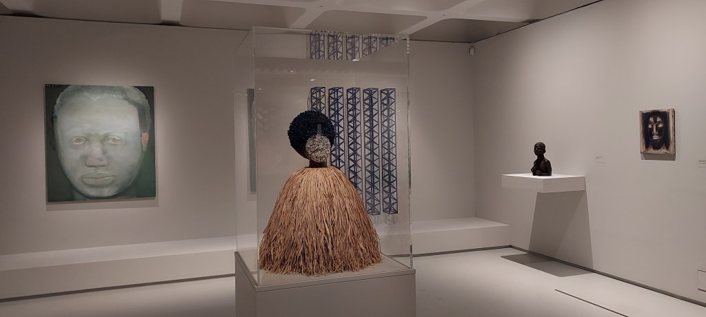 A photograph of artworks from the exhibition Project a Black Planet, displayed at the Barbican Art Gallery in the section titled The Bodily Schema.